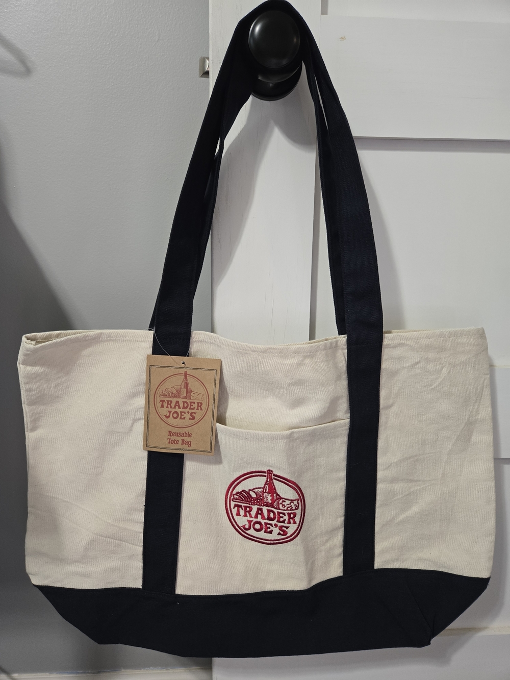 Trader Joe's Canvas Tote Bag in Cream and Navy